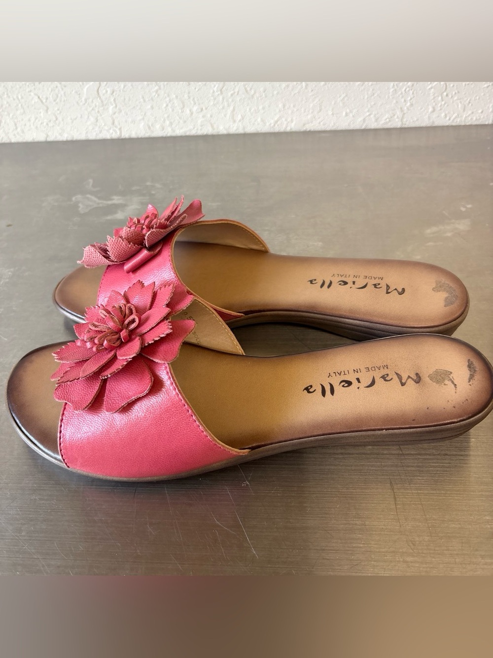 Y2K Mariella Pink Floral Leather Slide Sandals💕